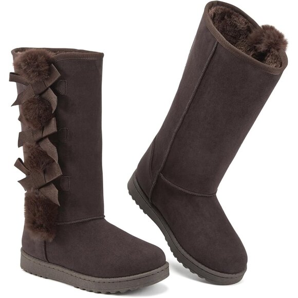 〽️Women's Chocolate THATXUAOV Black Mid Calf Winter Warm Fuzzy Casual Snow Boots